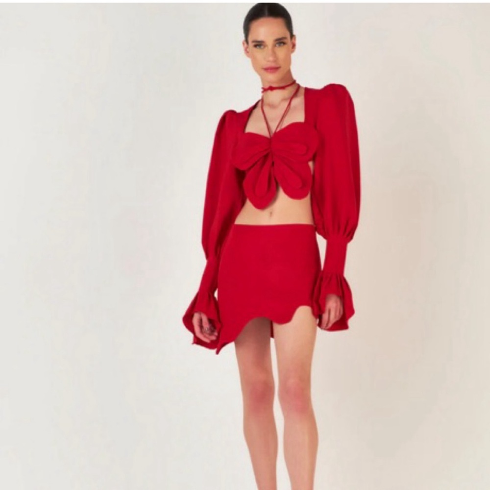 Chic Red Mini Skirt and blouse